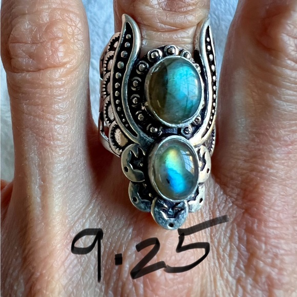 925 Flash Labradorite GODDESS ANGEL WING Ring 9 or 11 - Picture 13 of 13